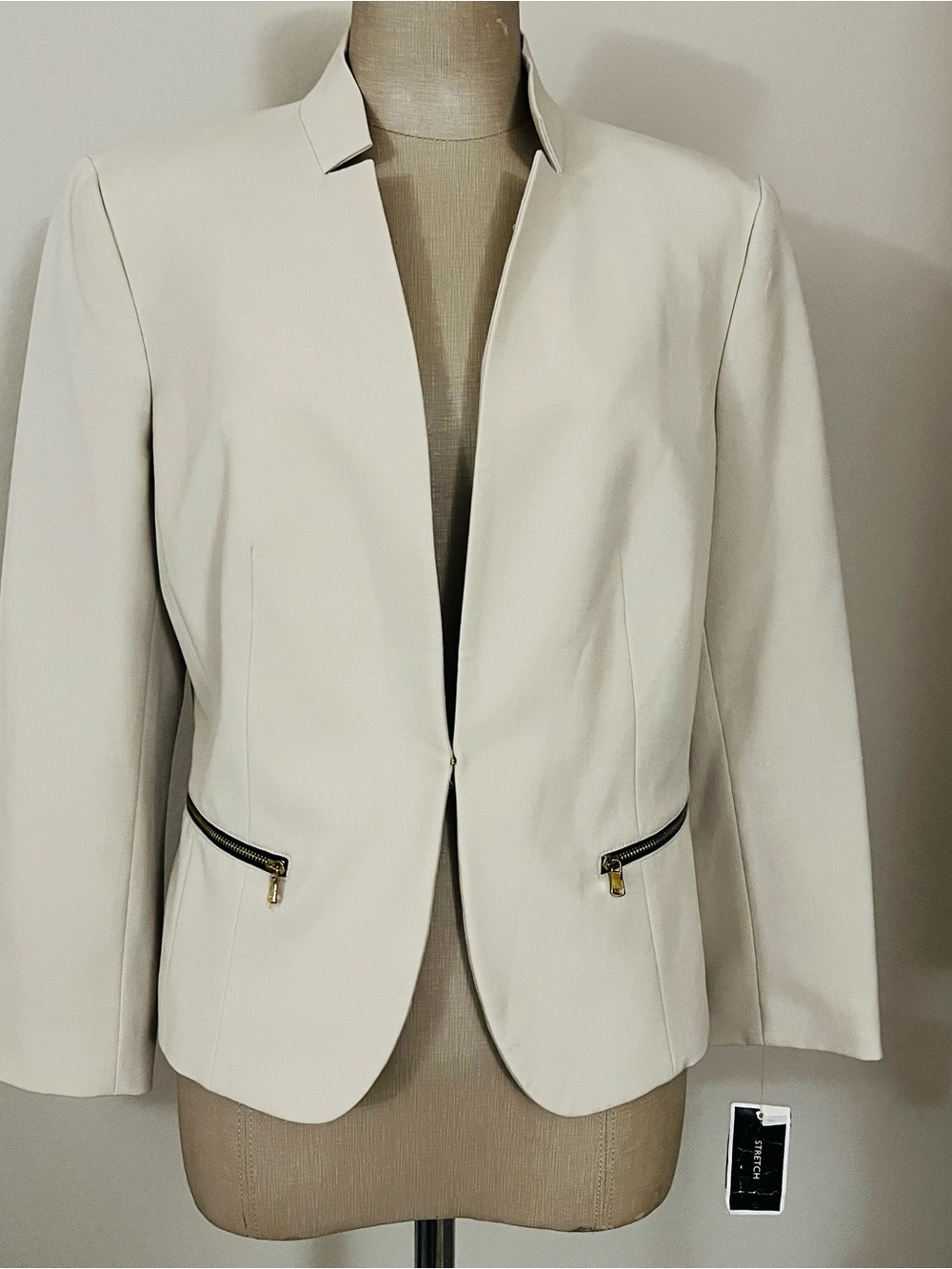 Nine West Cream Open-Front Blazer with Zip Pockets